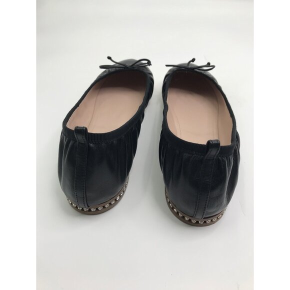 Miu Miu Leather Ballet Bow Rhinestone Heel Flat Shoe Black Size 41 - Picture 5 of 7